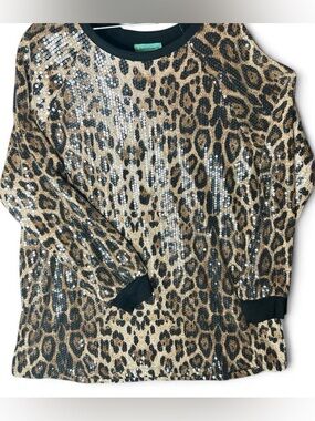 Elegant Leopard Print Sequin Mini Dress or long top fully sequined and lined.